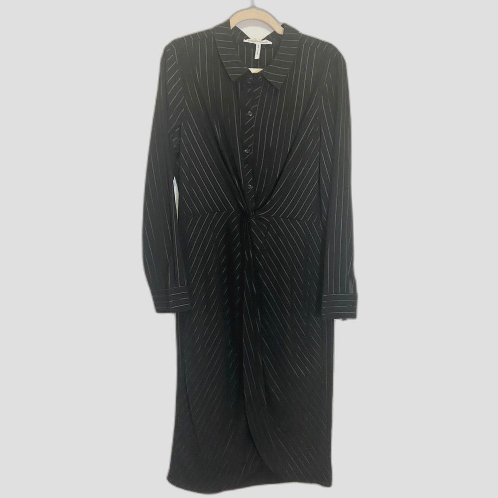 BCBGGeneration - Black and Silver Striped Shirt Dress - size L NWOT